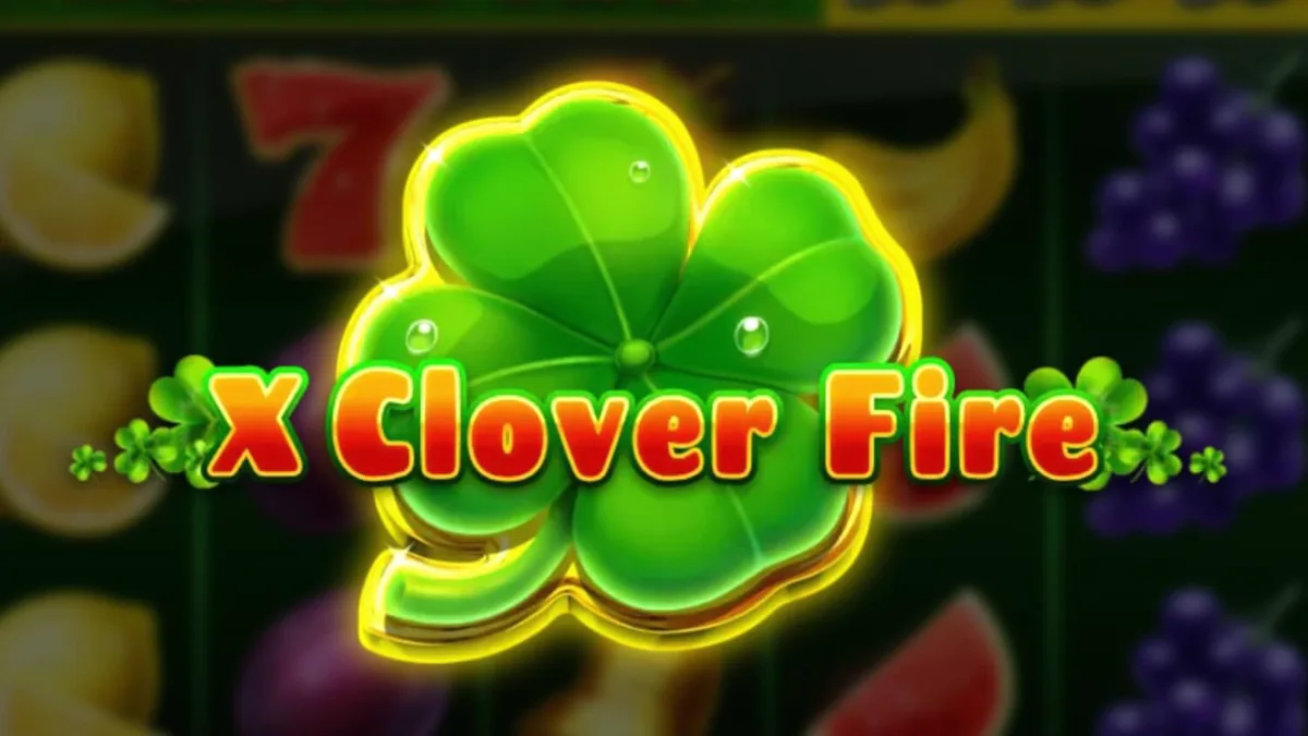 Ang X Clover Fire slot ay nagtatampok ng mga nagniningas na prutas at maswerteng clover symbols sa isang retro neon na background.
