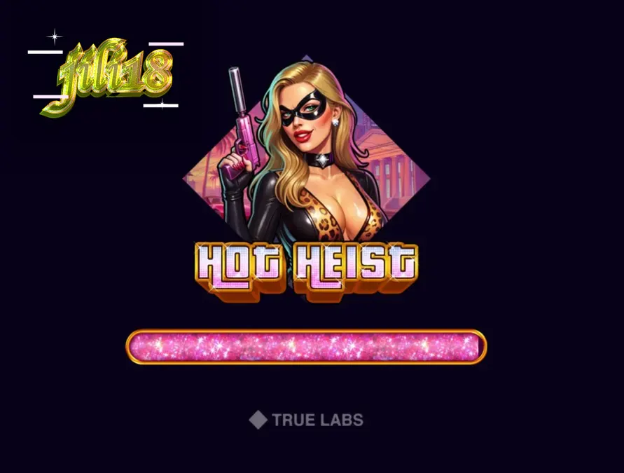Isang neon-themed slot machine na nagpapakita ng heist at crime elements.